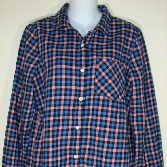 FINAL PRICE Old Navy The Tunic Shirt Soft Flannel Navy & Pink Size Medium - Picture 2 of 7
